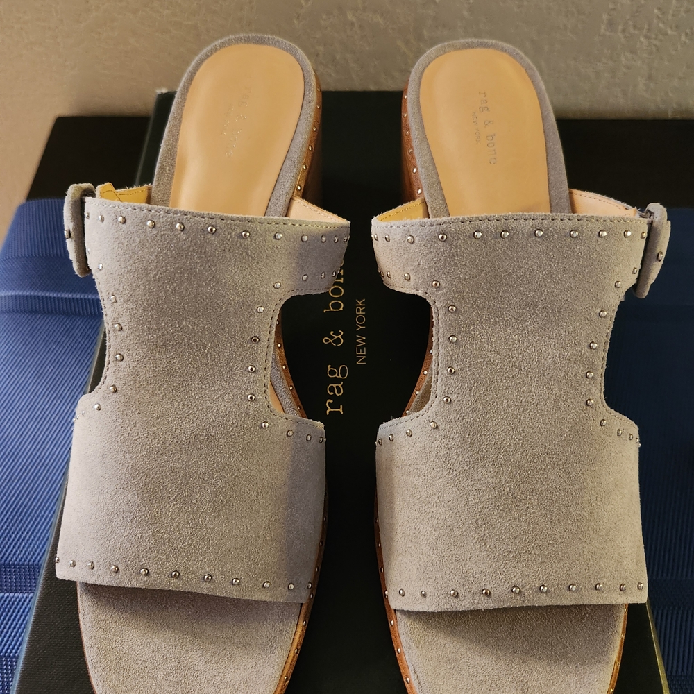 Rag & Bone Women's Light Gray Suede Mules